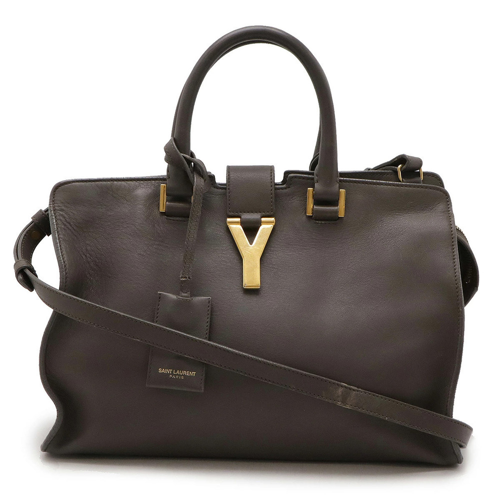 SAINT LAURENT PARIS YSL Yves Y Cabas Handbag Shoulder Leather Gray